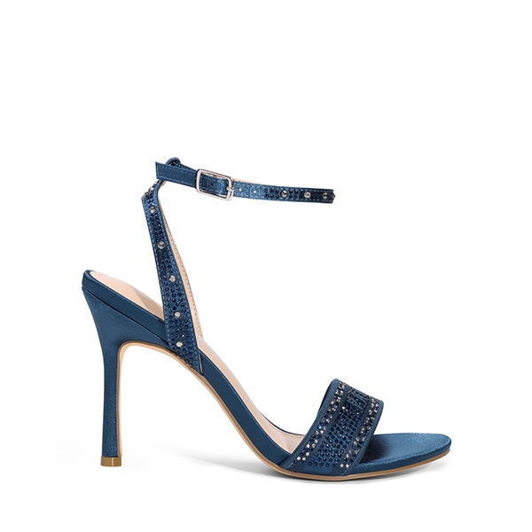 Minimalist Ankle Strap Stiletto Heel Sandals - NAVY-RHINESTONE - 3